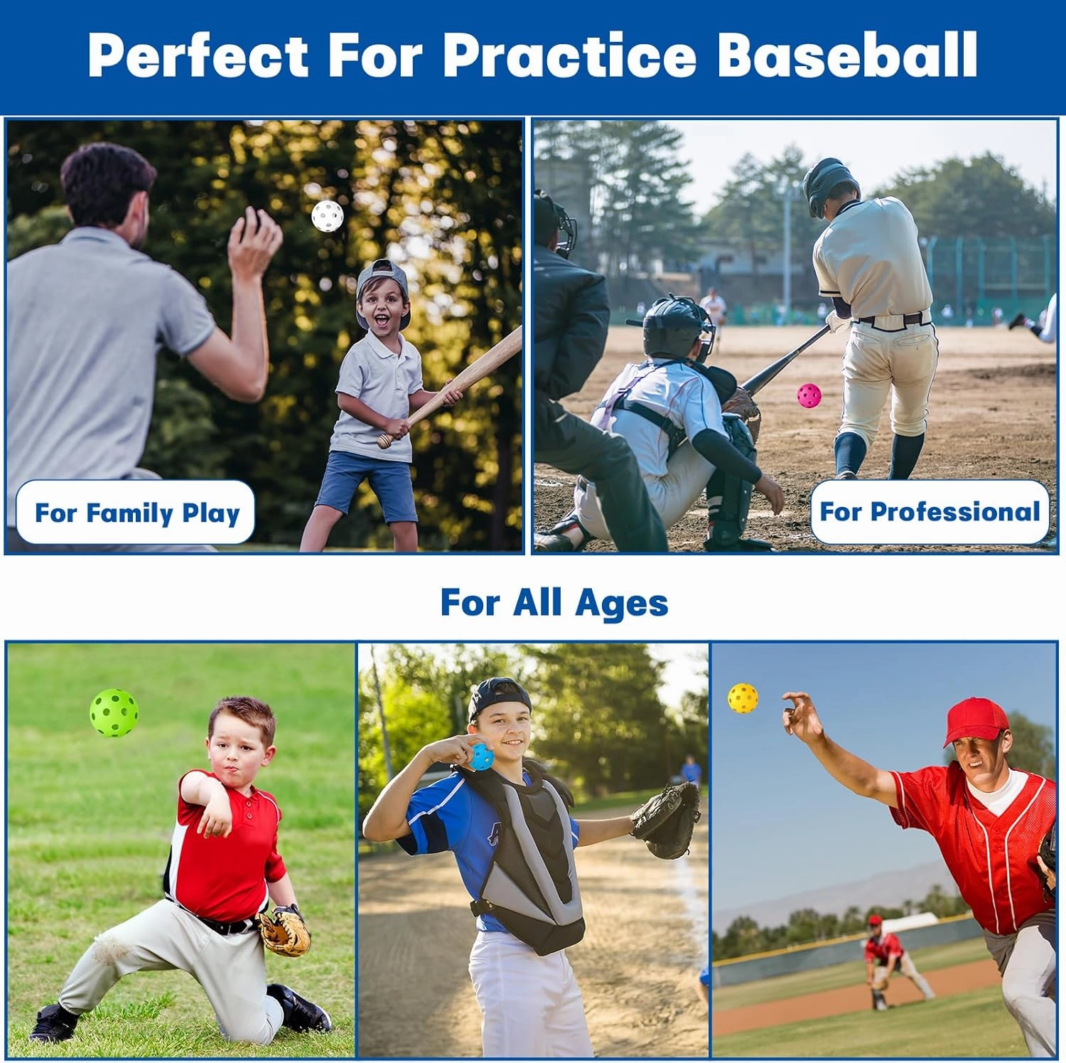 Coopay 12/100 Pack Baseball Practice Balls Plastic Training Balls Lightweight Hollow Softballs with a Drawstring Bag for Hitting, Baseball Training Indoor Outdoor Use