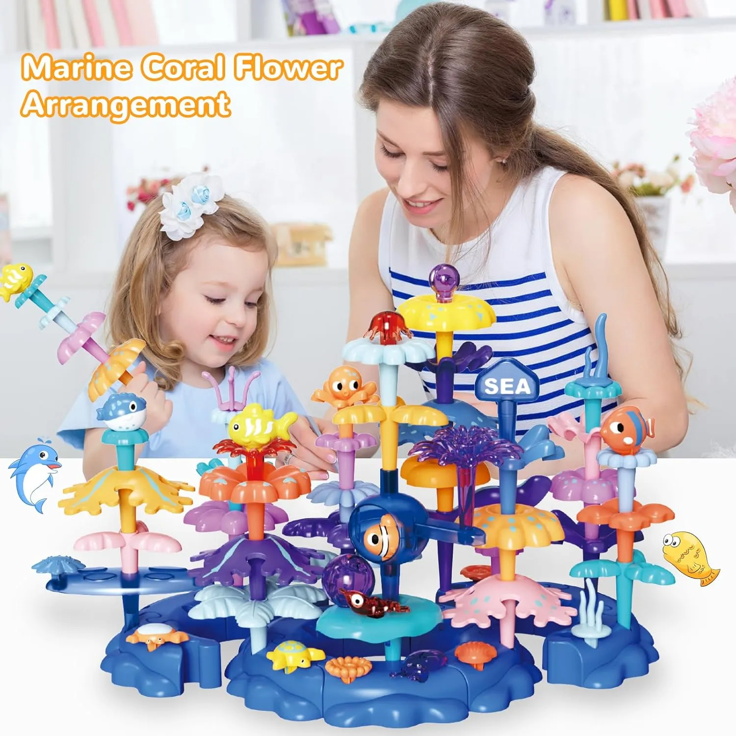 Coral Garden Flower Building Toys for for Toddlers 3-5 Year Old，Upgrade DIY Building Blocks Toys for Ages 2-4 Girls,Educational STEM Christmas Birthday Gift for Kids(76PCS)