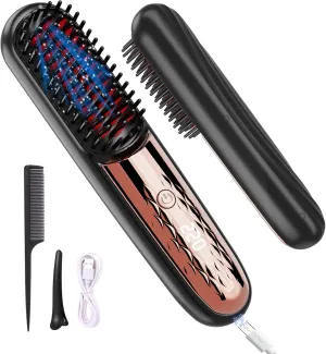Cordless Hair Straightener Brush, Instant Frizz-Free Portable Straightener,ECO GoBrush Pro 2025 for Women USB-C Rechargeable Mini Hot Straightening Comb for Travel