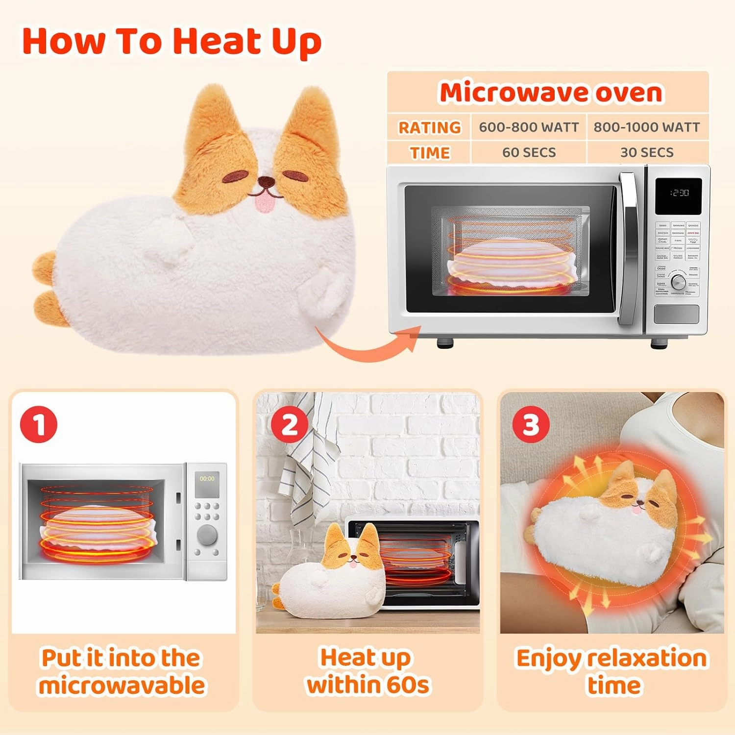 Corgi Microwavable Unscented 0.75lbs Volcanic Rock Heating Pad 50-Minute Lasting Warmth Perfect Fit Heatable Stuffed Animals Plush for Period Cramps Menstruation Stress Relief Gifts for Girls Women