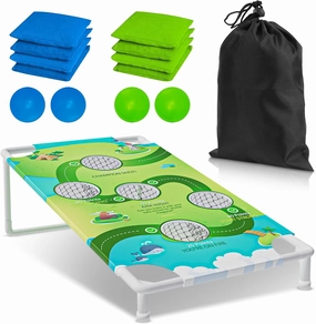 Cornhole Boards Set with 8 Bean Bags & 4 Balls – 2-in-1 Outdoor Games (Cornhole & Ball Toss) – Portable for Adults & Kids – Backyard, Beach, Tailgate, Lawn Party – Green & Blue Bags/Balls