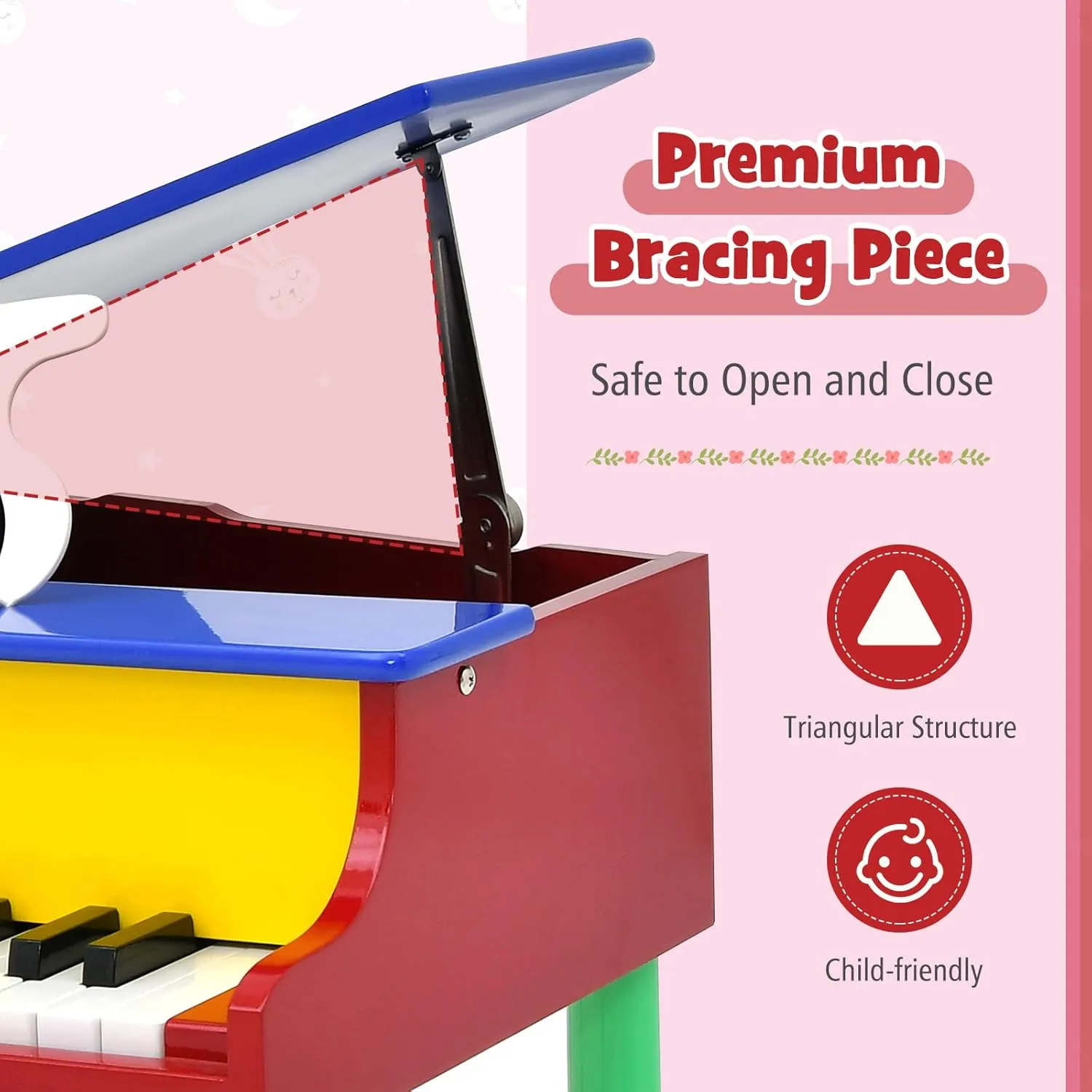 Costzon Classical Kids Piano, 30 Keys Wood Toy Grand Piano with Music Stand and Bench, Mini Musical Toy for Child, Ideal for Children's Room, Toy Room, Best Gifts (4 Straight Leg, Colorful)