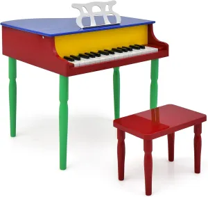 Costzon Classical Kids Piano, 30 Keys Wood Toy Grand Piano with Music Stand and Bench, Mini Musical Toy for Child, Ideal for Children's Room, Toy Room, Best Gifts (4 Straight Leg, Colorful)
