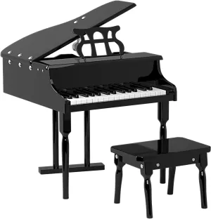 Costzon Classical Kids Piano, 30 Keys Wood Toy Grand Piano with Music Stand and Bench, Mini Musical Toy for Child, Ideal for Children's Room, Toy Room, Best Gifts (Straight Leg, Black)