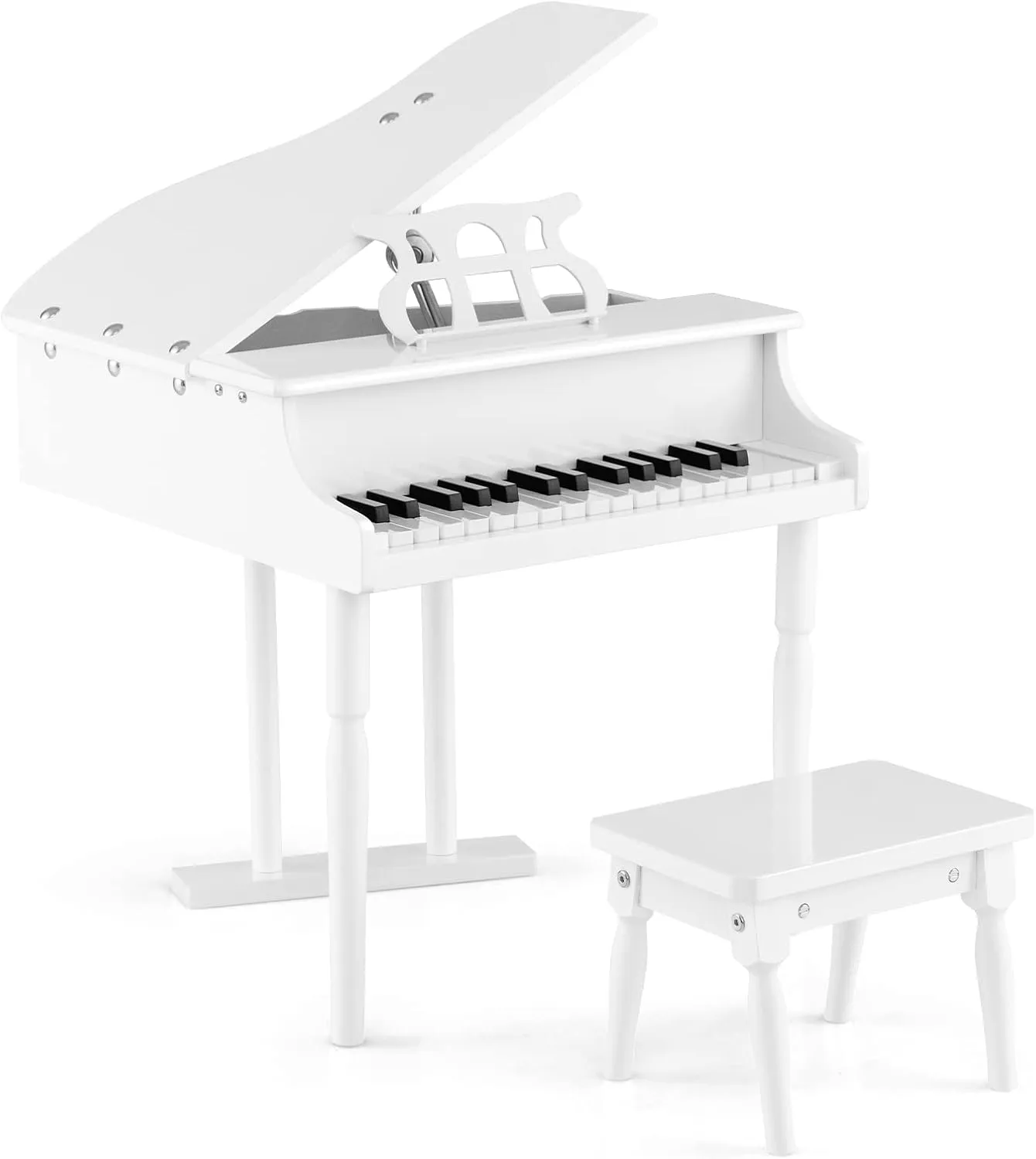 Costzon Classical Kids Piano, 30 Keys Wood Toy Grand Piano with Music Stand and Bench, Mini Musical Toy for Child, Ideal for Children's Room, Toy Room, Best Gifts (Straight Leg, White)
