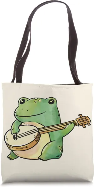Cottagecore Aesthetic Frog Playing Banjo Minimalist Tote Bag