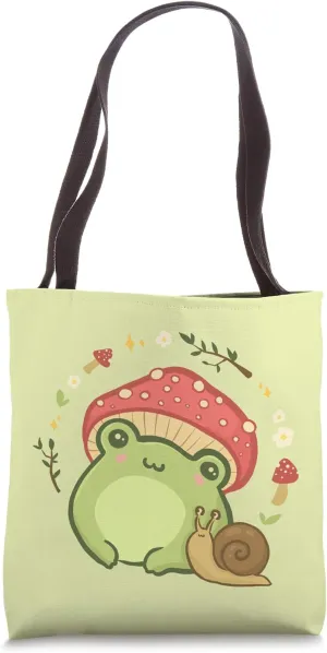 Cottagecore Aesthetic Frog Snail Cute Vintage Tote Bag