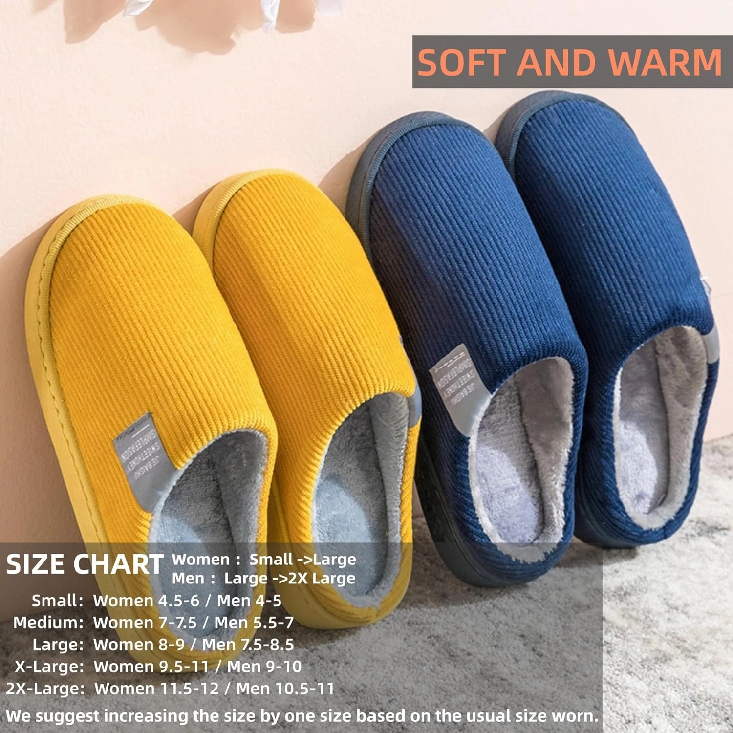 Cotton Slippers Women Men Plush Couples Home Slippers Fluffy Winter Warm Slippers Slip-On House Slippers Fuzzy Anti-Skid Indoor Outdoor Shoes Cozy Bedroom Slippers