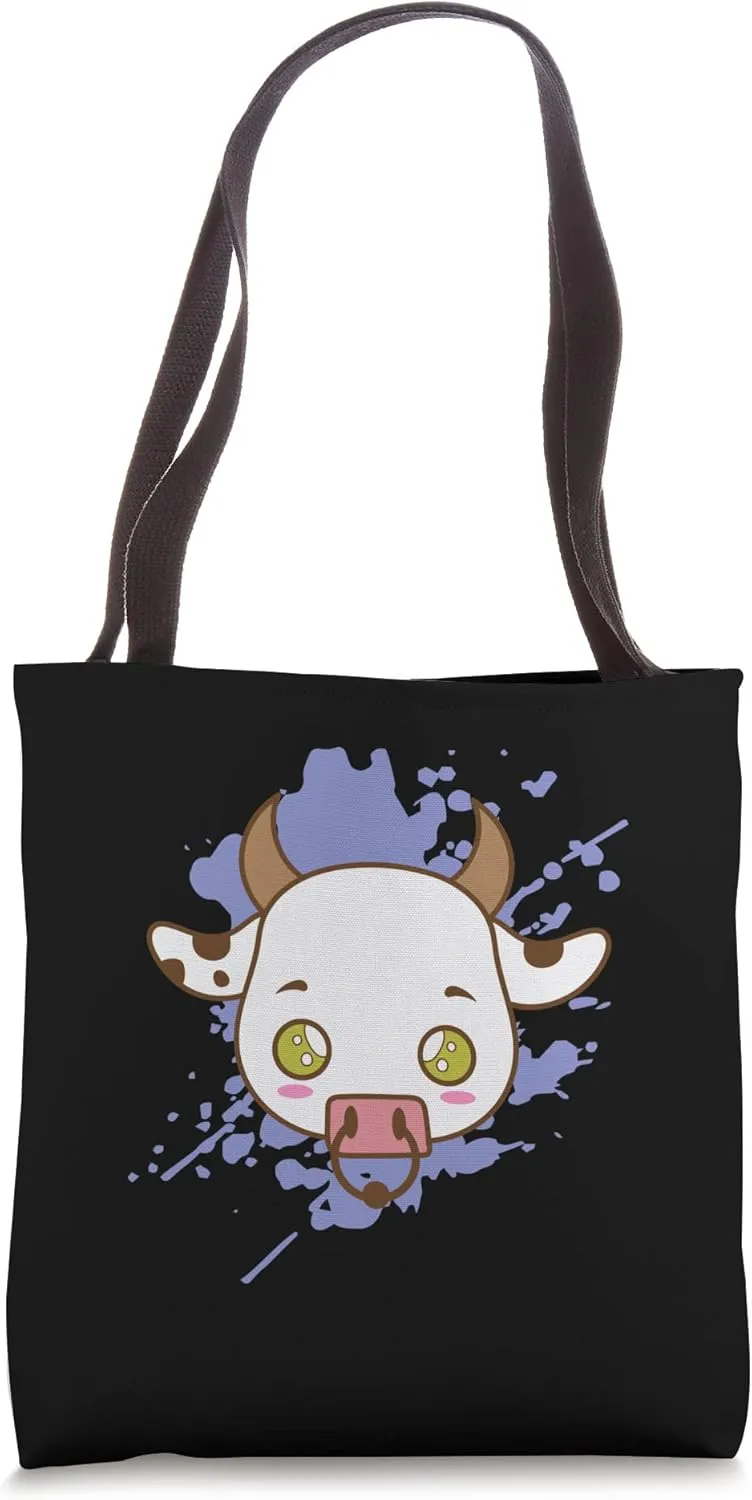 Cow Bull in japanese Kawaii Style Animal Tote Bag