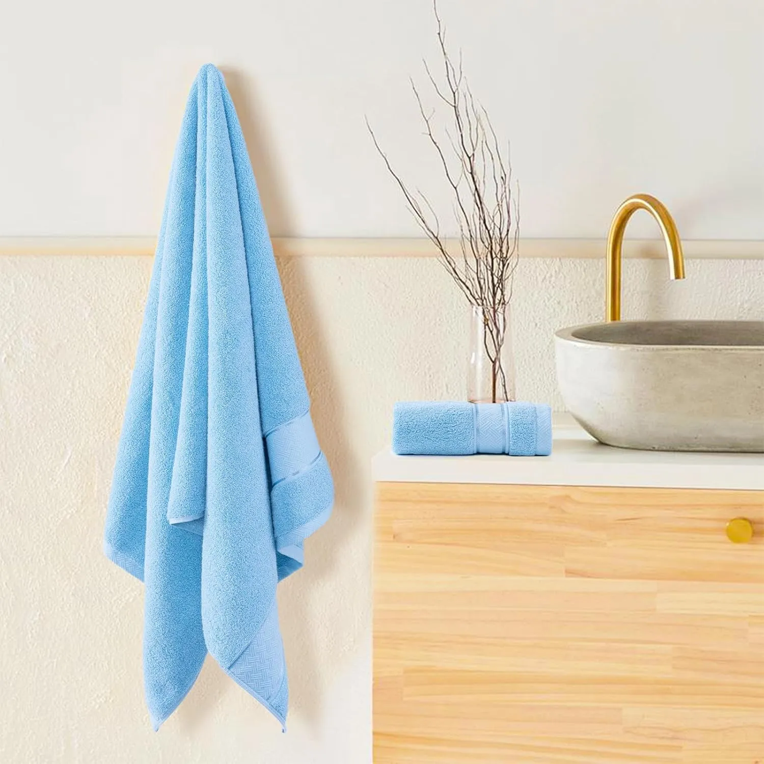 COZYART Sky Blue Bath Towels Set 6 Piece, 2 Bath Towels 2 Hand Towels 2 Washcloths, Luxury 100% Turkish Cotton 650GSM Hotel Quality, Soft, Absorbent, Towel Sets for Bathroom