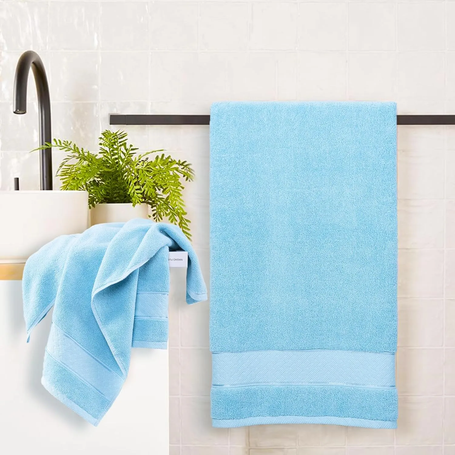 COZYART Sky Blue Bath Towels Set 6 Piece, 2 Bath Towels 2 Hand Towels 2 Washcloths, Luxury 100% Turkish Cotton 650GSM Hotel Quality, Soft, Absorbent, Towel Sets for Bathroom