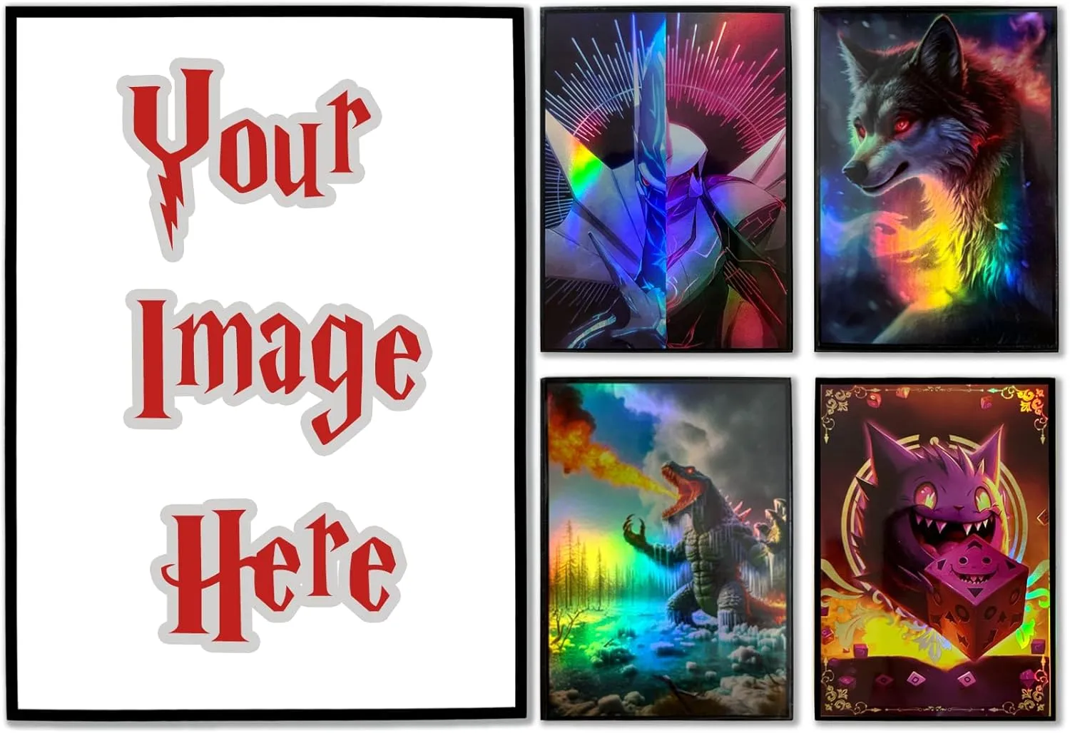 Custom Holographic Card Sleeves, Laser Flashing Shiny Design, Make Your Own Trading Collectible Card Protector, Compatible with Yugioh & Magic The Gathering – MTG, TCG, OCG