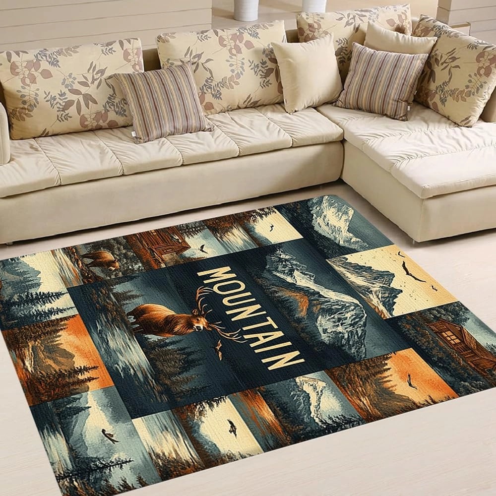 Custom Deer Hunting Rug, Wildlife Moutain Forest Deers Runner Rug, Camo Carpet Area Rug Ultra Soft for Boys Room Decor Living Room Farmhouse Mat for Entryway Indoor Outdoor (DEER-DS02)