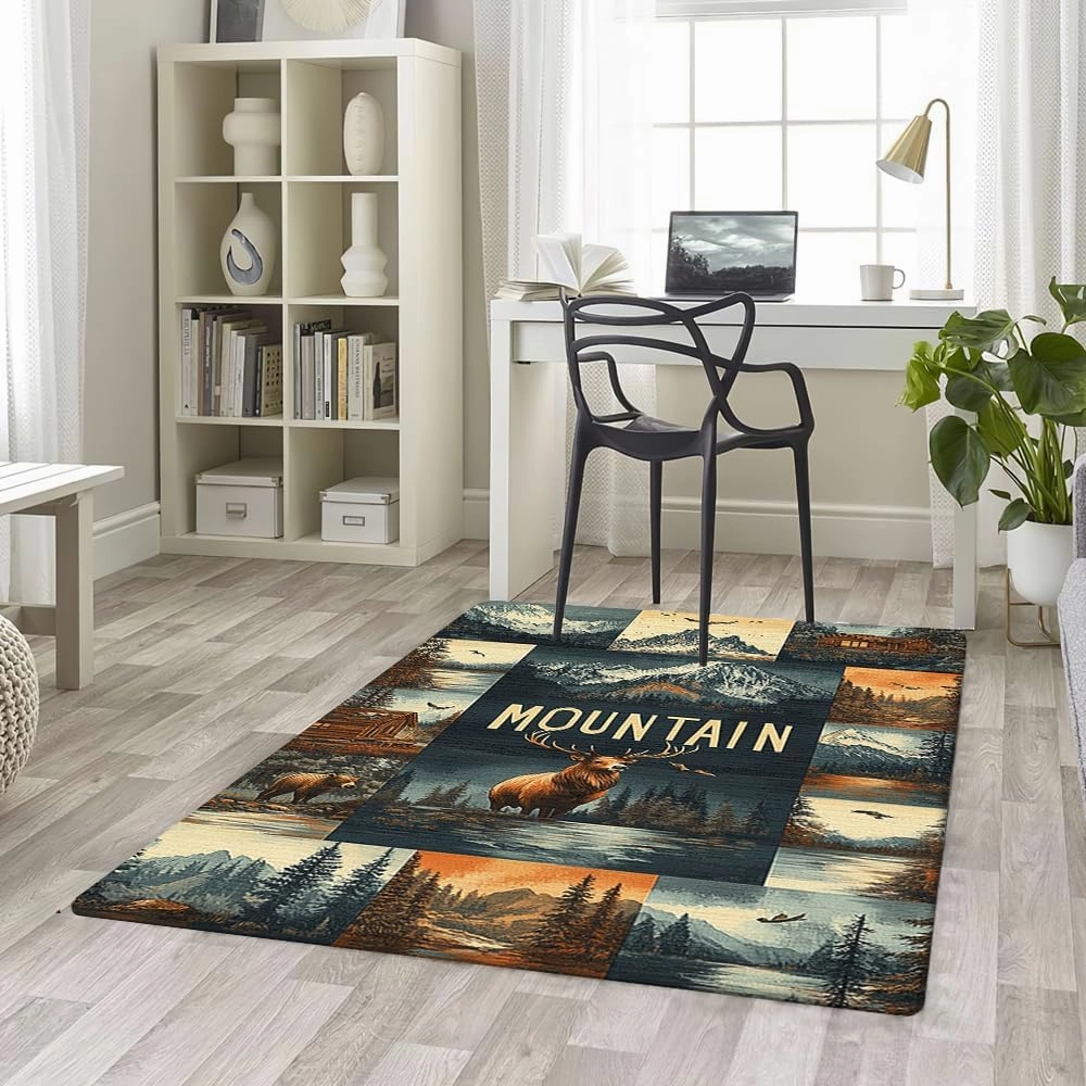 Custom Deer Hunting Rug, Wildlife Moutain Forest Deers Runner Rug, Camo Carpet Area Rug Ultra Soft for Boys Room Decor Living Room Farmhouse Mat for Entryway Indoor Outdoor (DEER-DS02)
