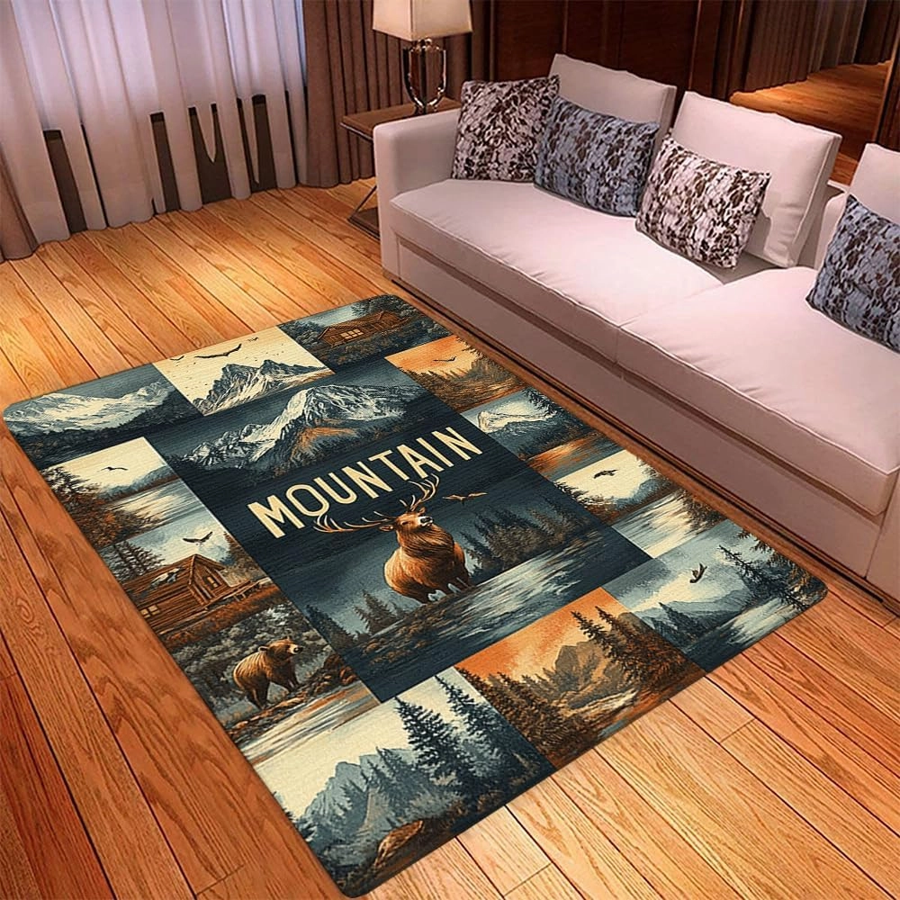 Custom Deer Hunting Rug, Wildlife Moutain Forest Deers Runner Rug, Camo Carpet Area Rug Ultra Soft for Boys Room Decor Living Room Farmhouse Mat for Entryway Indoor Outdoor (DEER-DS02)