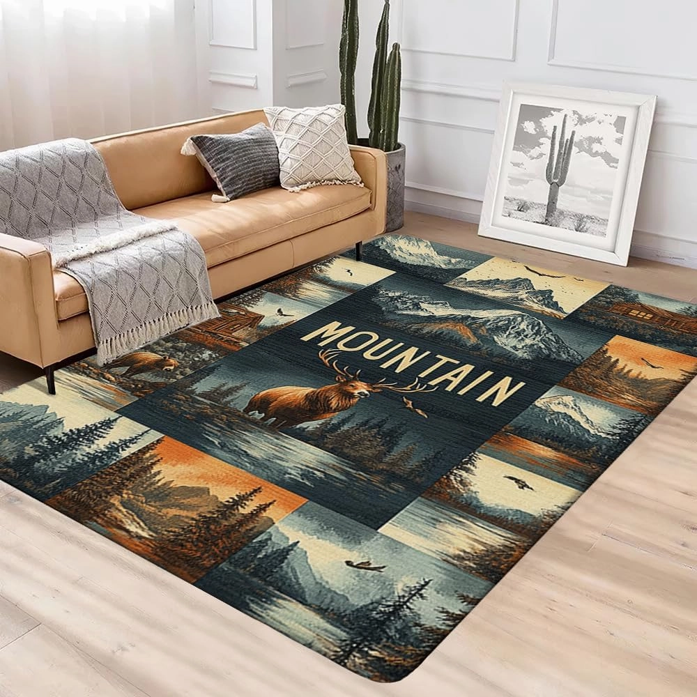 Custom Deer Hunting Rug, Wildlife Moutain Forest Deers Runner Rug, Camo Carpet Area Rug Ultra Soft for Boys Room Decor Living Room Farmhouse Mat for Entryway Indoor Outdoor (DEER-DS02)
