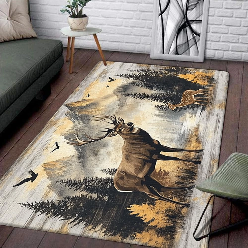 Custom Deer Hunting Rug, Wildlife Moutain Forest Deers Runner Rug, Camo Carpet Area Rug Ultra Soft for Boys Room Decor Living Room Farmhouse Mat for Entryway Indoor Outdoor (DEER-DS03)