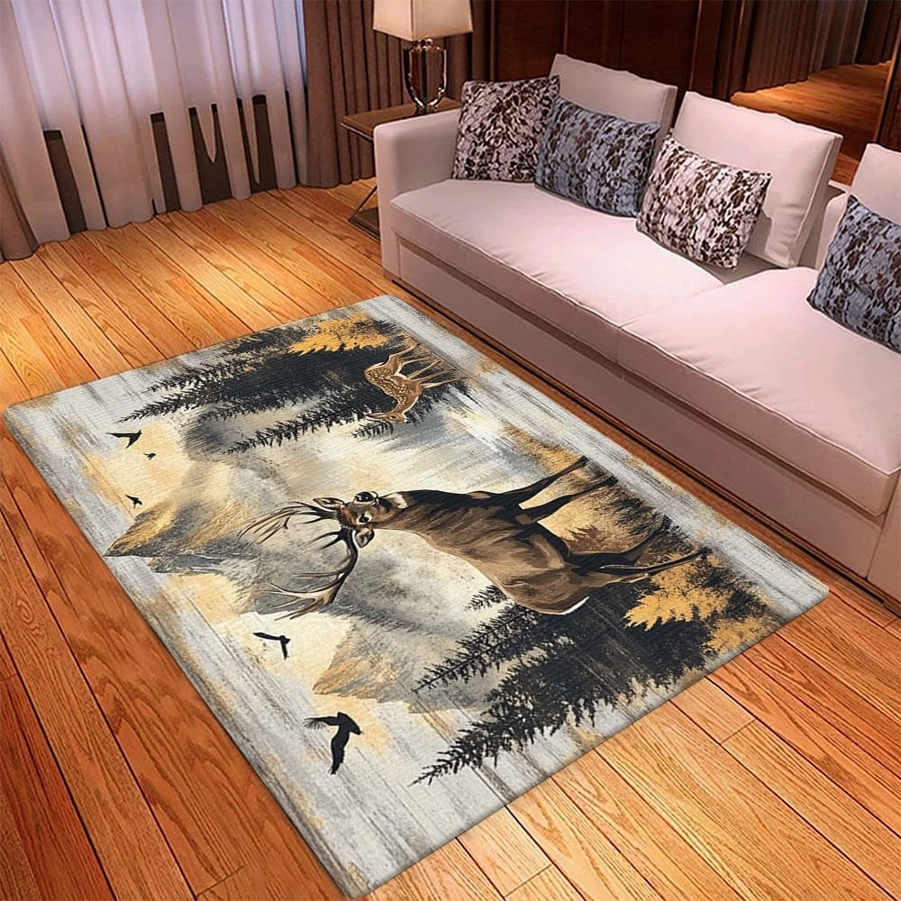 Custom Deer Hunting Rug, Wildlife Moutain Forest Deers Runner Rug, Camo Carpet Area Rug Ultra Soft for Boys Room Decor Living Room Farmhouse Mat for Entryway Indoor Outdoor (DEER-DS03)