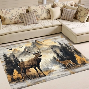 Custom Deer Hunting Rug, Wildlife Moutain Forest Deers Runner Rug, Camo Carpet Area Rug Ultra Soft for Boys Room Decor Living Room Farmhouse Mat for Entryway Indoor Outdoor (DEER-DS03)