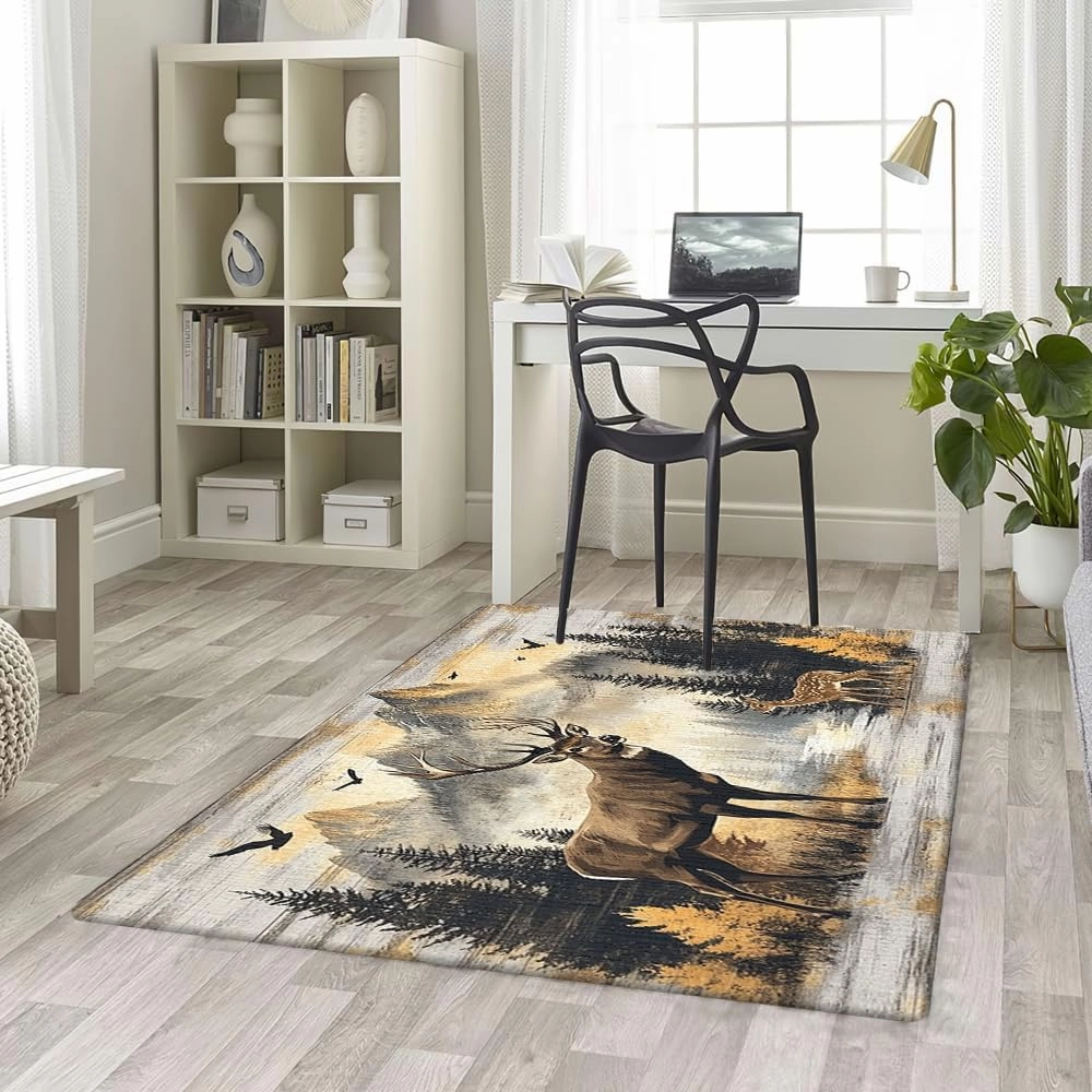 Custom Deer Hunting Rug, Wildlife Moutain Forest Deers Runner Rug, Camo Carpet Area Rug Ultra Soft for Boys Room Decor Living Room Farmhouse Mat for Entryway Indoor Outdoor (DEER-DS03)