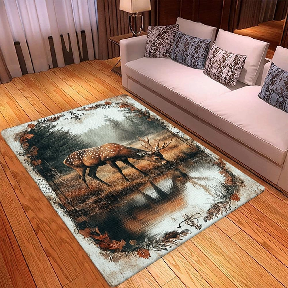 Custom Deer Hunting Rug, Wildlife Moutain Forest Deers Runner Rug, Camo Carpet Area Rug Ultra Soft for Boys Room Decor Living Room Farmhouse Mat for Entryway Indoor Outdoor (DEER-DS05)