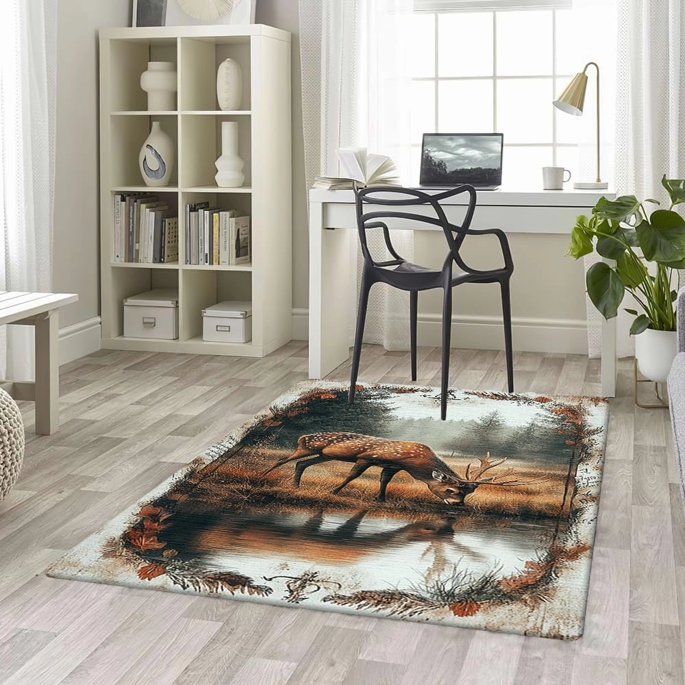 Custom Deer Hunting Rug, Wildlife Moutain Forest Deers Runner Rug, Camo Carpet Area Rug Ultra Soft for Boys Room Decor Living Room Farmhouse Mat for Entryway Indoor Outdoor (DEER-DS05)