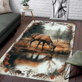 Custom Deer Hunting Rug, Wildlife Moutain Forest Deers Runner Rug, Camo Carpet Area Rug Ultra Soft for Boys Room Decor Living Room Farmhouse Mat for Entryway Indoor Outdoor (DEER-DS05)