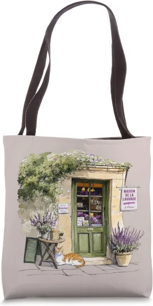 Cute French Lavender Shop Paris France Parisian Line Drawing Tote Bag