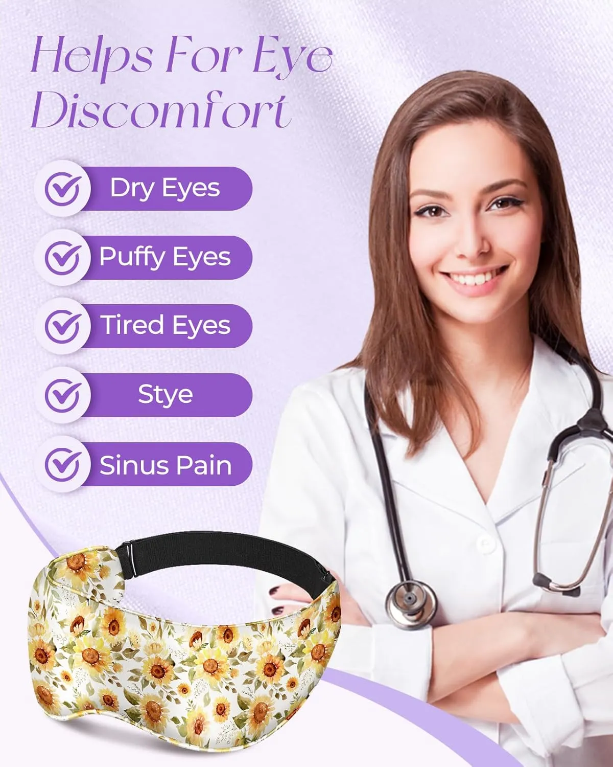 Cute Silk Weighted Eye Mask - Sleep Mask for Women Wife Mom for Sleeping Heat and Cold Lavender Mulberry Silk Eye Mask for Dry Eyes Ajustable with Drawstring Bag, Sunflower