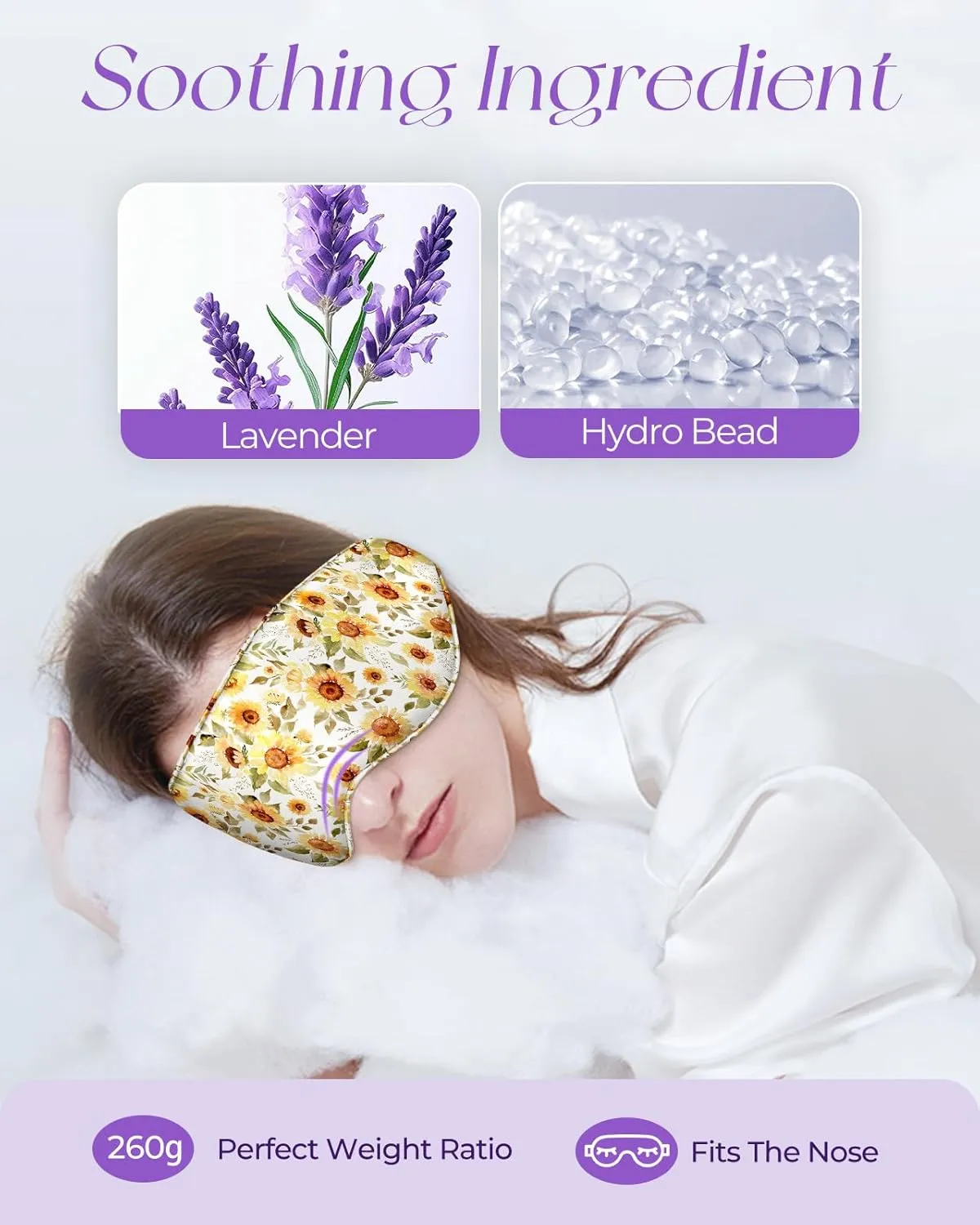 Cute Silk Weighted Eye Mask - Sleep Mask for Women Wife Mom for Sleeping Heat and Cold Lavender Mulberry Silk Eye Mask for Dry Eyes Ajustable with Drawstring Bag, Sunflower
