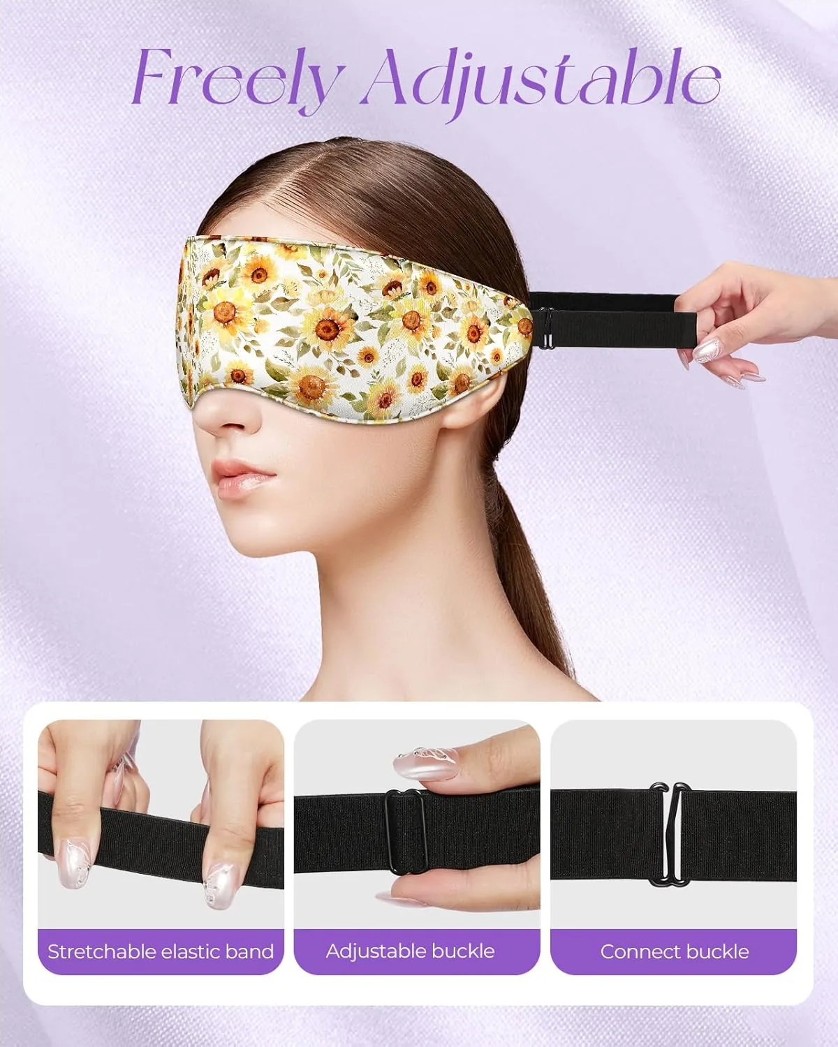 Cute Silk Weighted Eye Mask - Sleep Mask for Women Wife Mom for Sleeping Heat and Cold Lavender Mulberry Silk Eye Mask for Dry Eyes Ajustable with Drawstring Bag, Sunflower