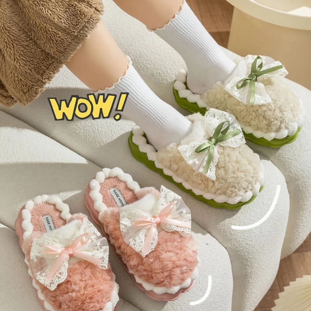 Cute Butterfly Fuzzy Women's Slippers Winter Fluffy Open Toe House Slippers Slip On Plush Bedroom Shoes Indoor Outdoor