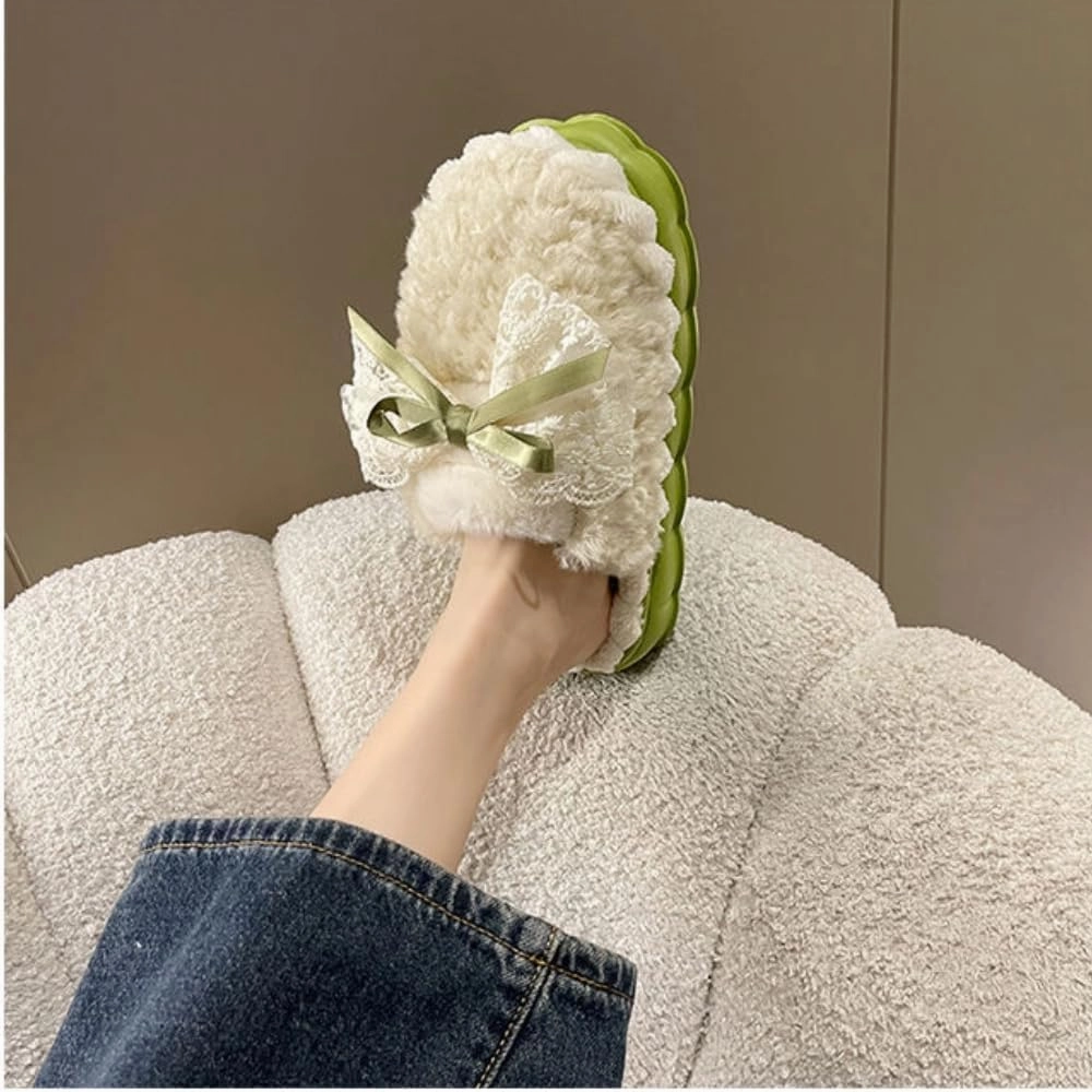 Cute Butterfly Fuzzy Women's Slippers Winter Fluffy Open Toe House Slippers Slip On Plush Bedroom Shoes Indoor Outdoor