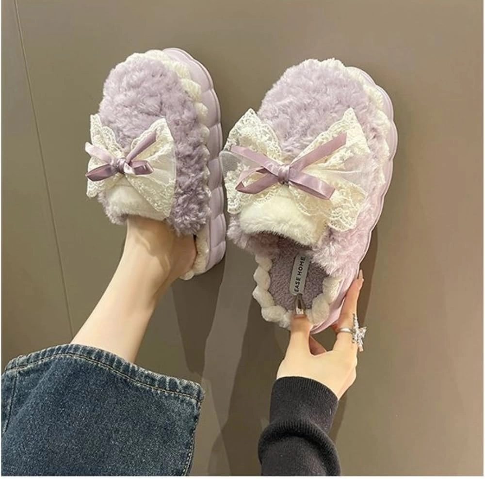 Cute Butterfly Fuzzy Women's Slippers Winter Fluffy Open Toe House Slippers Slip On Plush Bedroom Shoes Indoor Outdoor