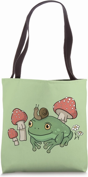 Cute Cottagecore Aesthetic Frog Snail Hat Mushroom Tote Bag