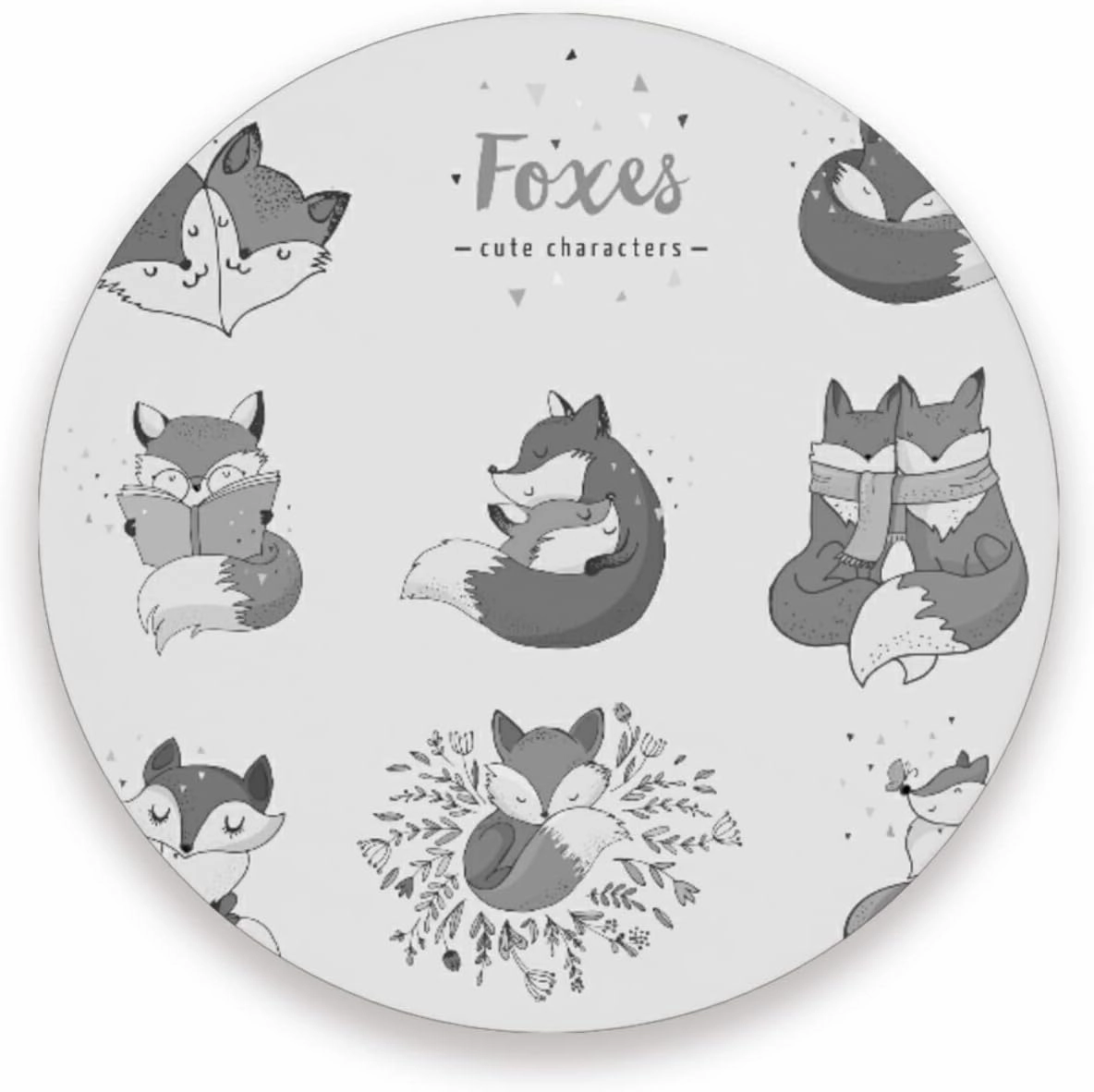 Cute Foxes Different Actions Seamless Black White Pattern 2 PCs Ceramic Mug Coaster for Drinks, Stone Coasters Holder with Cork Base, Oversize Cup Mat Pad for All Mugs, Housewarming Gift
