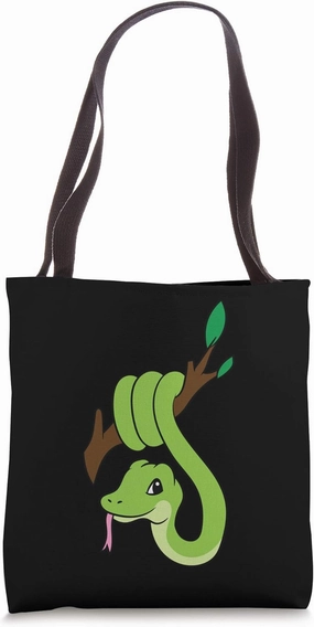 Cute Green Snake On Branch Reptiles Snakes Tote Bag
