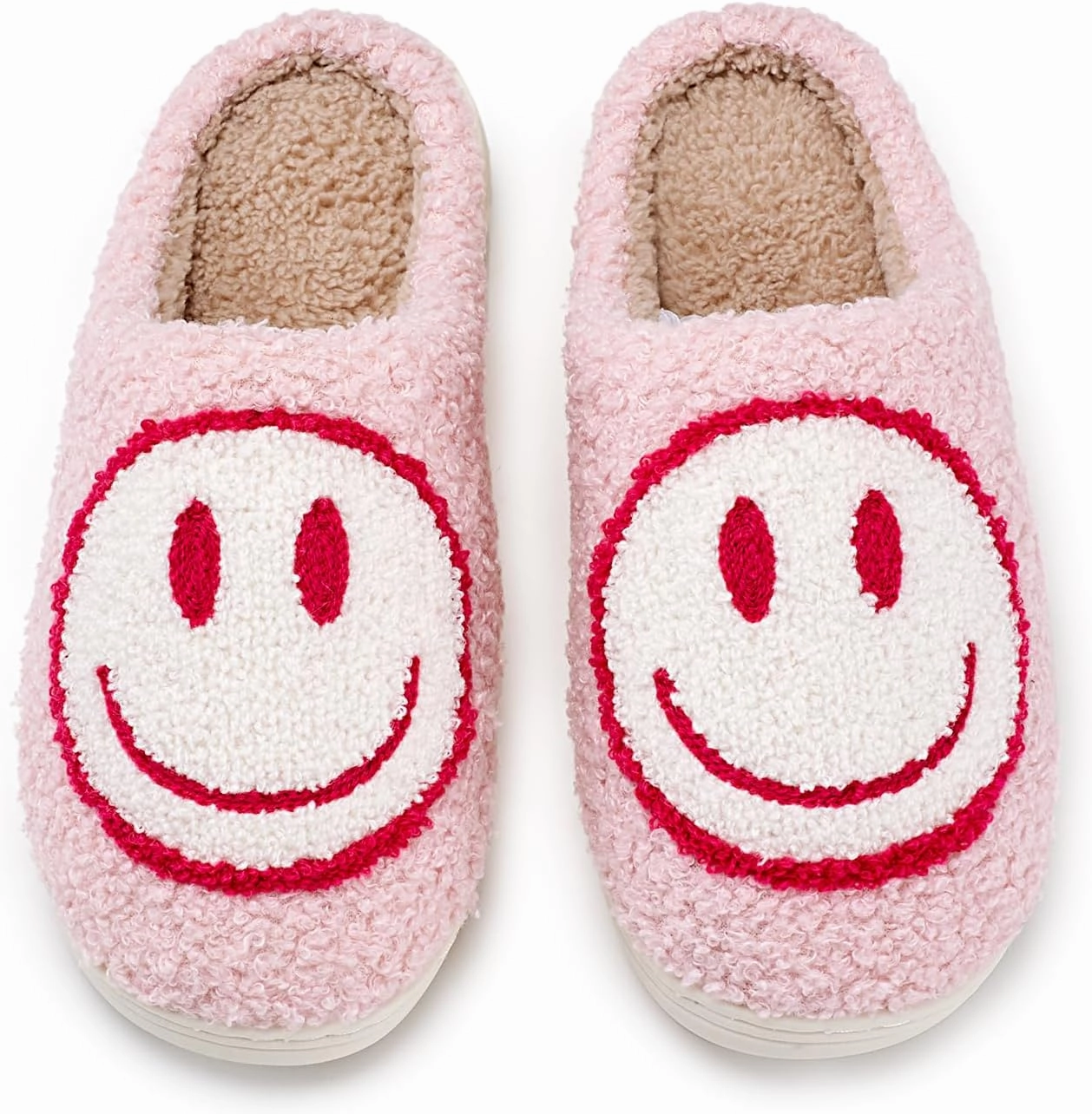 Cute Smile Face Slippers, Fuupnn Retro Soft Plush Furry Fluffy Indoor Outdoor Shoes Comfy Warm Fleece Lined Fuzzy Slip-on Cloud sliders with Memory Foam Happy Face Slippers Couples Cute Cartoon Non Slip Smile Slippers for Winter