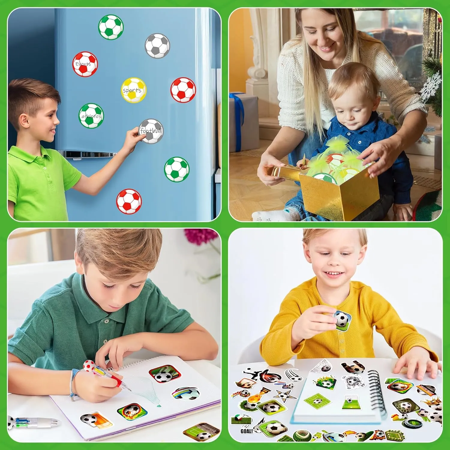 CY2SIDE Soccer Stationery Party Gift - 12 Pack Football Prizes Set Include 4-in-1 Ballpoint Pen Sticky Note Sticker and Organza for boy, Summer sport Party Favor Goodie Bag Fillers for School Rewards