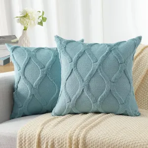 decorUhome Throw Pillow Covers 18x18 Inch Set of 2, Soft Plush Faux Fur Wool Aqua Couch Pillow Covers, Decorative Neutral Pillow Cases for Bed Sofa Living Room Home Decor