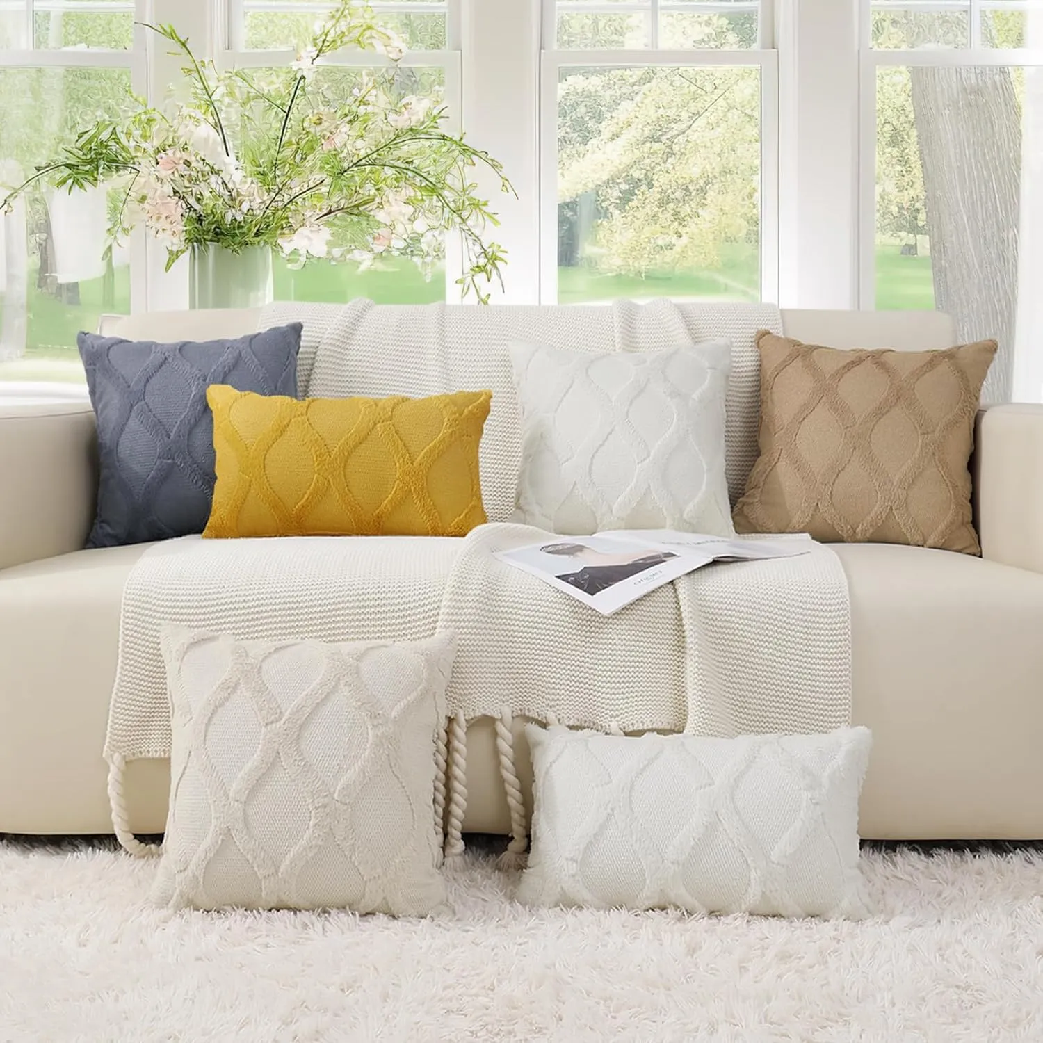 decorUhome Throw Pillow Covers 18x18 Inch Set of 2, Soft Plush Faux Fur Wool Aqua Couch Pillow Covers, Decorative Neutral Pillow Cases for Bed Sofa Living Room Home Decor