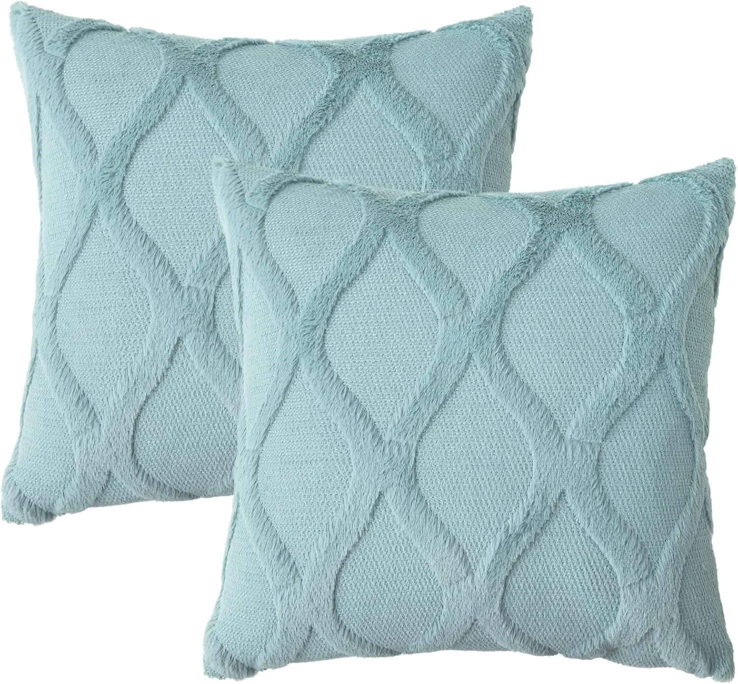 decorUhome Throw Pillow Covers 18x18 Inch Set of 2, Soft Plush Faux Fur Wool Aqua Couch Pillow Covers, Decorative Neutral Pillow Cases for Bed Sofa Living Room Home Decor