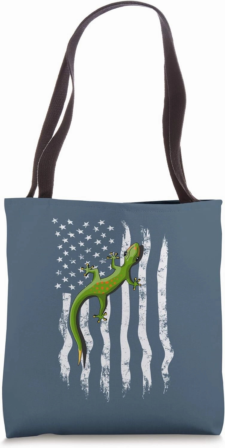 Democratic Grungy American Flag Climbing Gecko Tote Bag