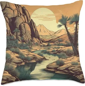 Desert Dunes At Sunset Vintage Landscape Graphic Throw Pillow