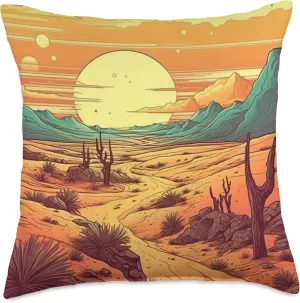 Desert Dunes At Sunset Vintage Landscape Graphic Throw Pillow