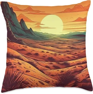 Desert Dunes At Sunset Vintage Landscape Graphic Throw Pillow