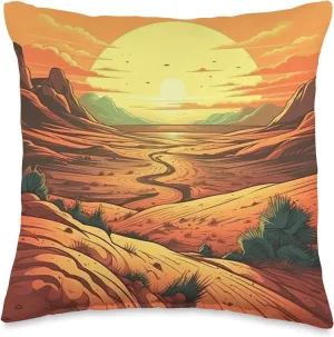 Desert Dunes At Sunset Vintage Landscape Graphic Throw Pillow