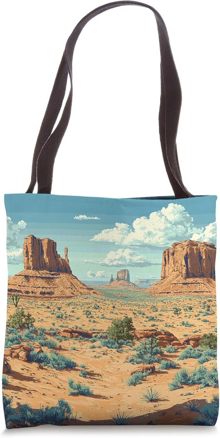 Desert With Rock Formations Vintage Landscape Graphic Tote Bag