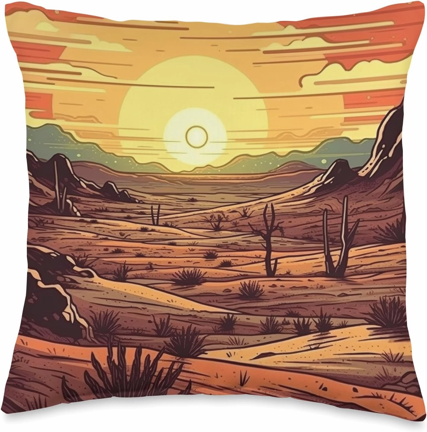 Desert Dunes At Sunset Vintage Landscape Graphic Throw Pillow