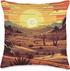 Desert Dunes At Sunset Vintage Landscape Graphic Throw Pillow
